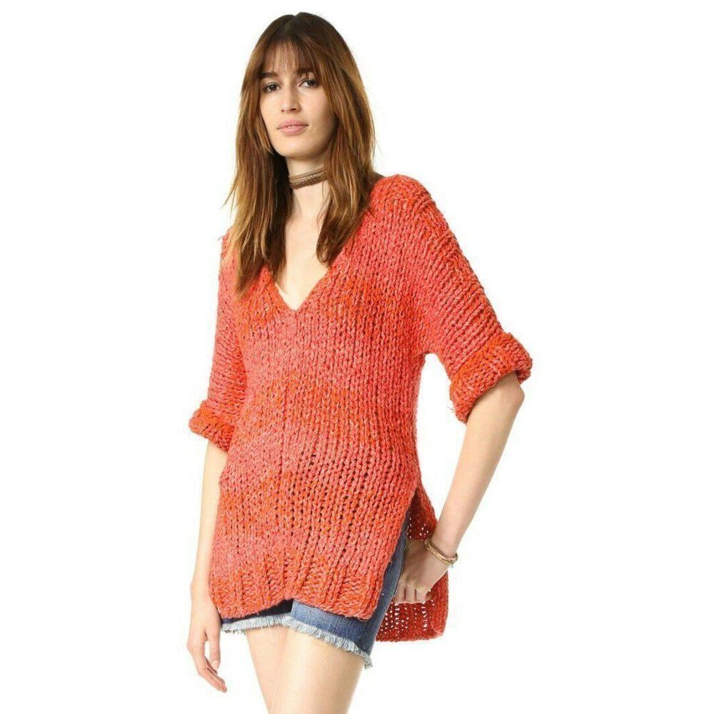 NWT Free People Georgia V-Neck 1/2 Sleeve Sweater